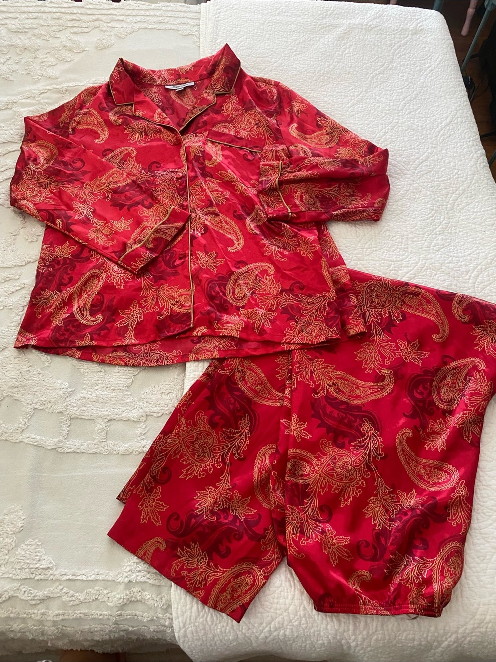 Morgan Taylor Intimates Red Paisley Satin Pajama Set